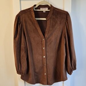 NWOT Philosophy Caramel Brown Faux Suede Blouse XL